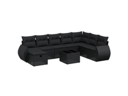 Maison Exclusive - 9 Pcs Conjunto De Sofás P/ Jardim C/ Almofadões Vime Pe Preto