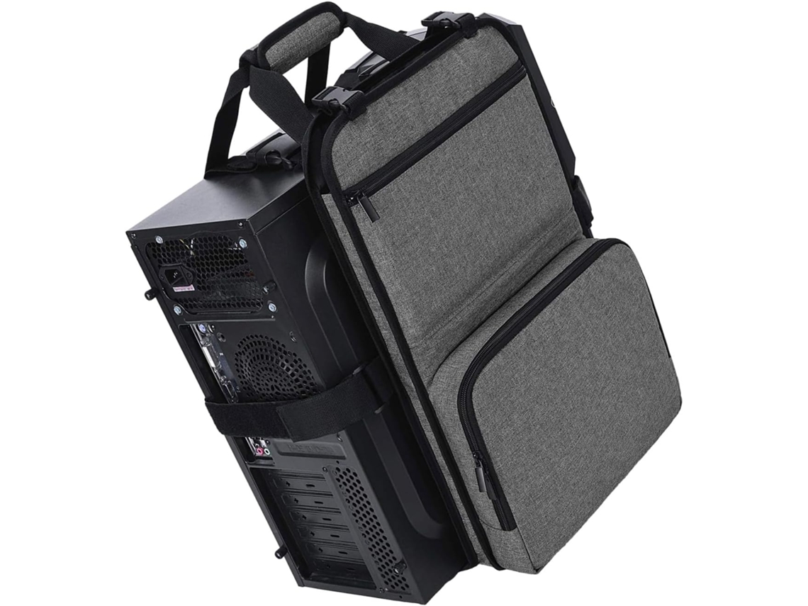 Torre De Pc Com Alça E Compartimentos Para Guardar Cabos De Teclado, Além De Bolsa Para Transporte.