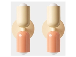 Conjunto 2 Apliques E27 Creme E Rosa Para Iluminação De Quarto E Corredor