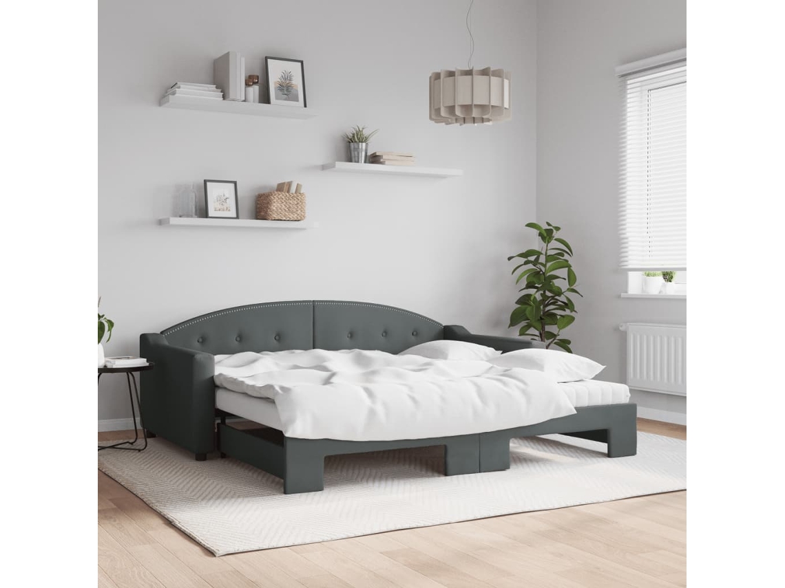 Sofá cama con cajón y colchones 90x190cm Tela Gris Oscuro