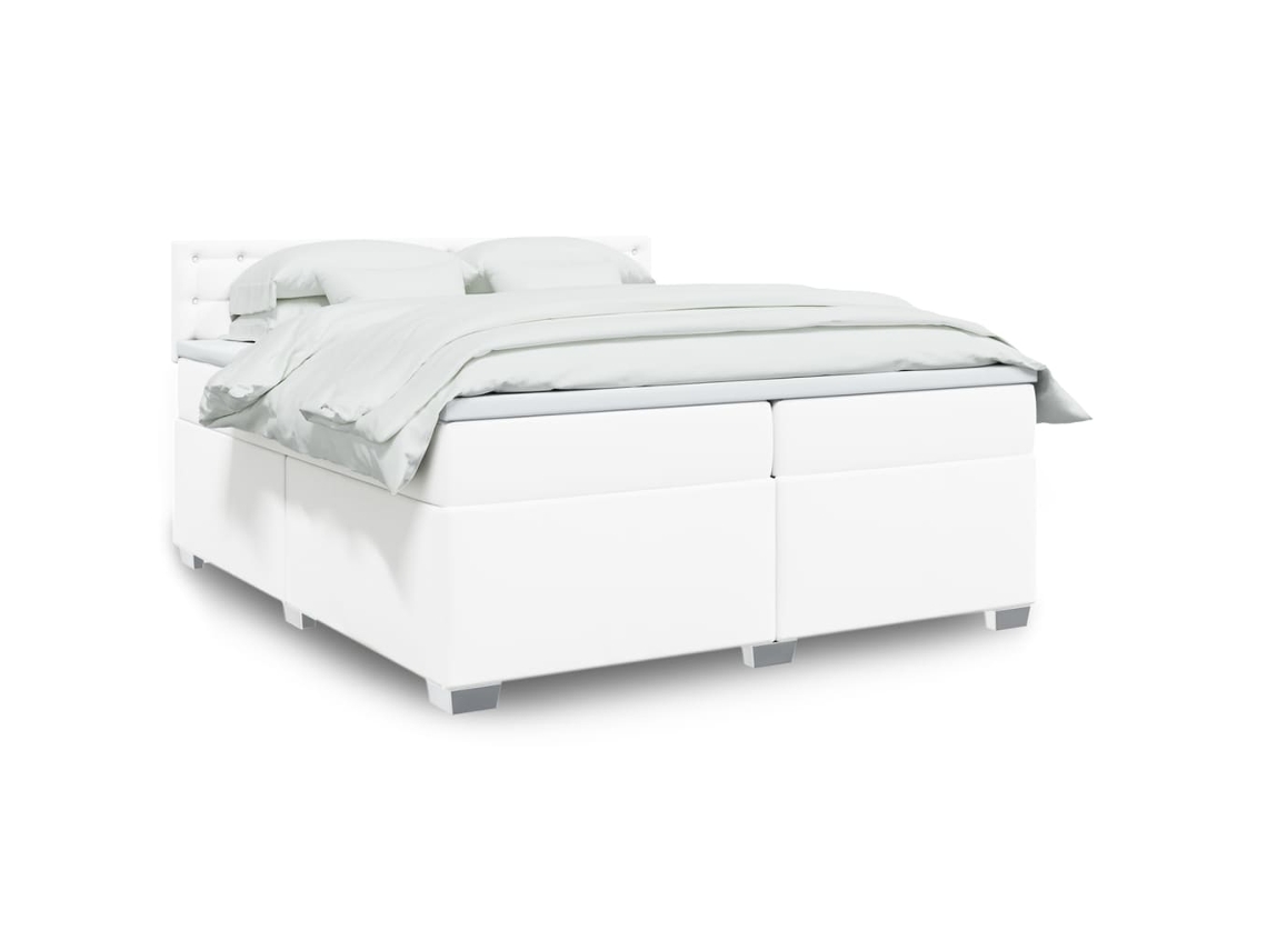 Vidaxl Cama Com Molas/colchão 200x200 Cm Couro Artificial Branco
