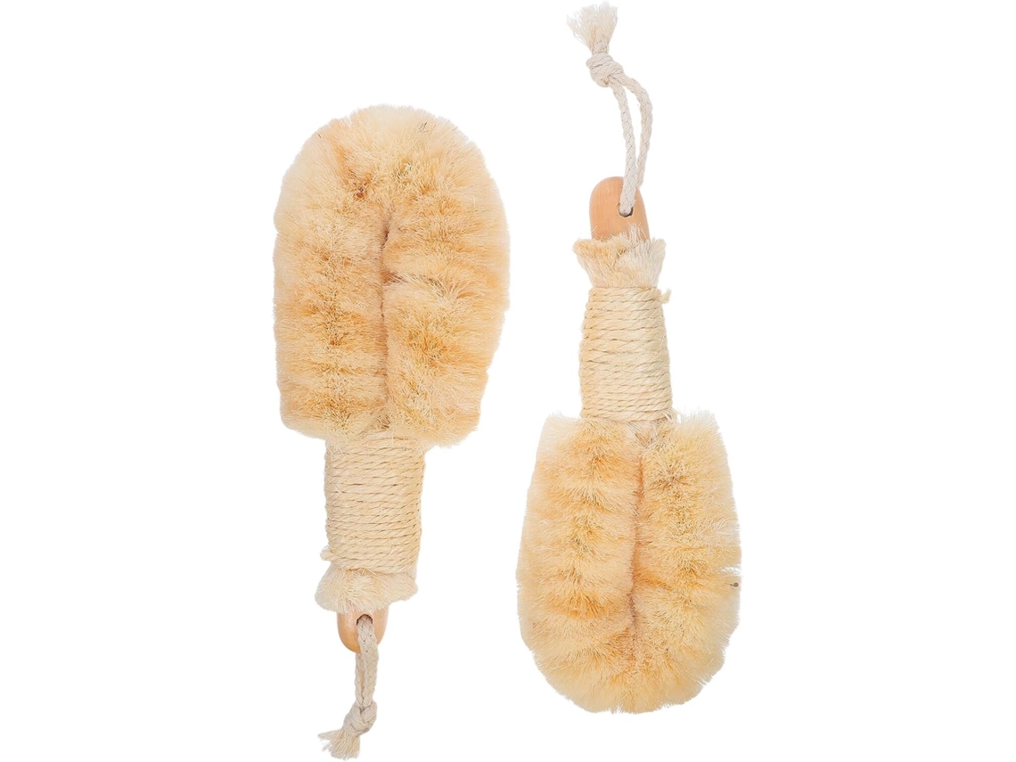 Conjunto De 2 Escovas Banho Grandes Sisal Natural Com Cabos Ergonômicos Madeira, Escovas Esfoliantes Para O Corpo E