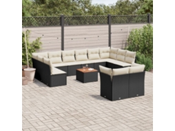Vidaxl 13 Pcs Conjunto De Sofás De Jardim Com Almofadões Vime Pe Preto