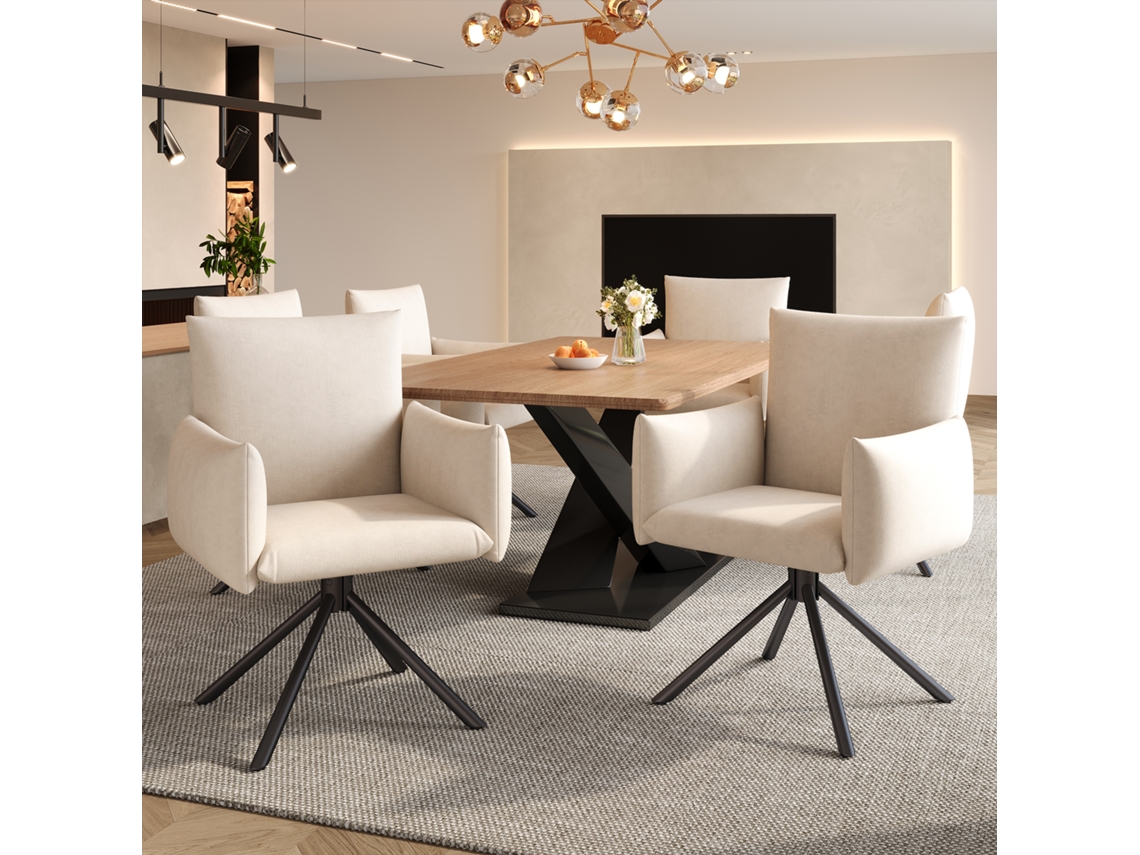 6 Sillas Giratorias Terciopelo Beige 360° Patas Metal