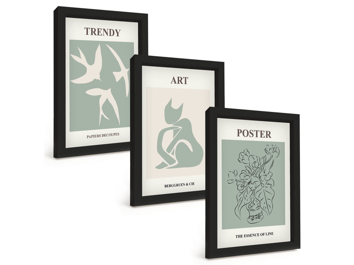 Composição De Quadrosilustrações Elegantes De Matisse Moldura Preta Imagens Para Um Quarto Infantil Espelharte (3 Peças 20x30 Cm)