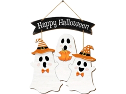 Placa De Porta De Madeira Com Um Fantasma Fofo Para O Halloween |