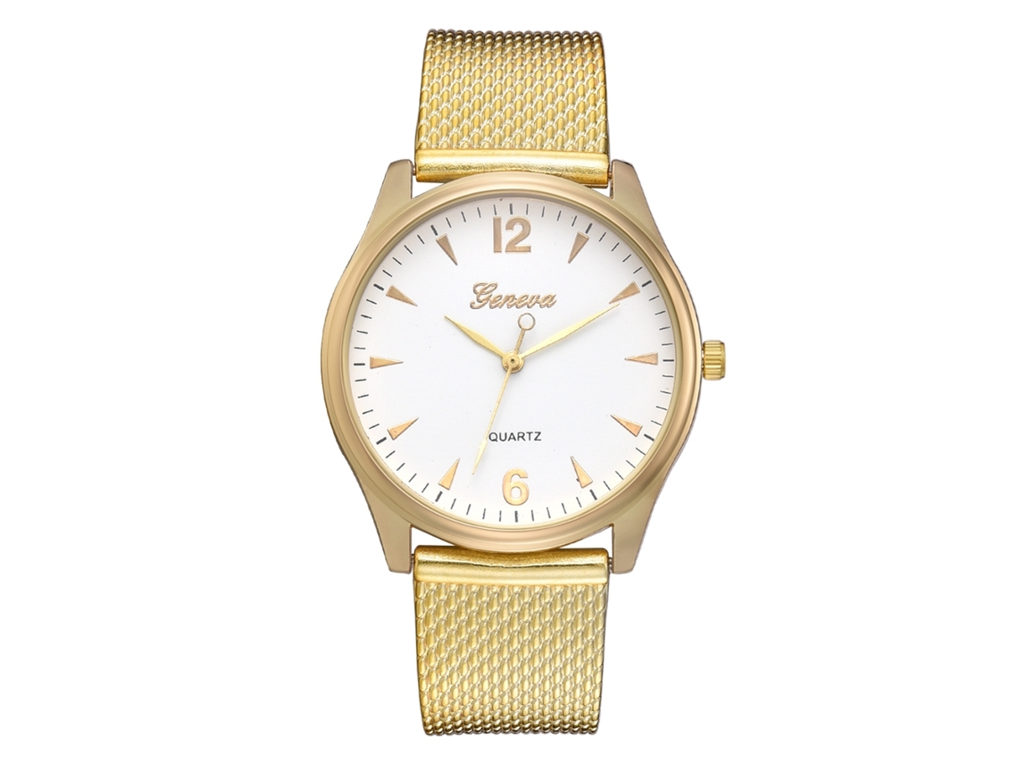 Relógio de Pulso Feminino Casual de Moda com Pulseira de Silicone para Negócios (dourado Branco)