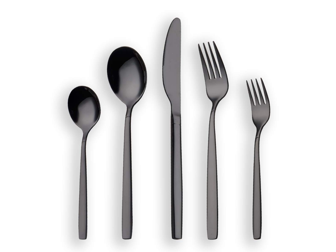 Conjunto De Talheres 5 Peças Em Titânio Banhado A Preto,talheres Pretos Brilhantes,prata Preta Btforus