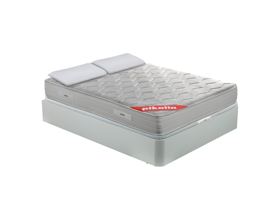 Pack PIKOLIN Sommier Branco + Colchão Espuma Hr + Almofada Grátis (140 x 190 - 57 Cm de Altura)