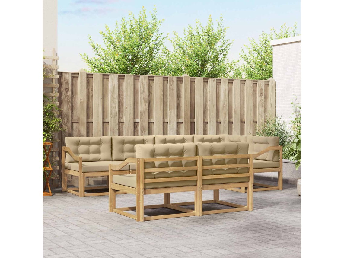 Vidaxl Conjunto De Sofás Para Exterior 6 Unid. Branco E Bege Poliéster