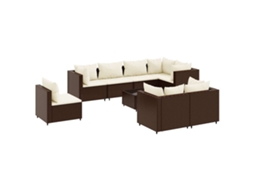 Conjunto 9 lounge de jardim c/ almofadões VIDAXL vime PE castanho