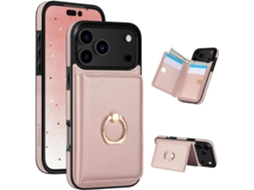 Capa Carteira Pele Pu Para Iphone 17 Pro Max– 5 Cartões, Suporte Anel 360°, Blindagem Rfid Rosa Hexinyigjly