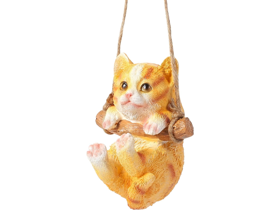 Kichouse Gato Decorativo para Jardim, Às Intempéries, Feito de Resina com Balanço, Estatueta Fofa para Jardim, para Uso CHABERLU
