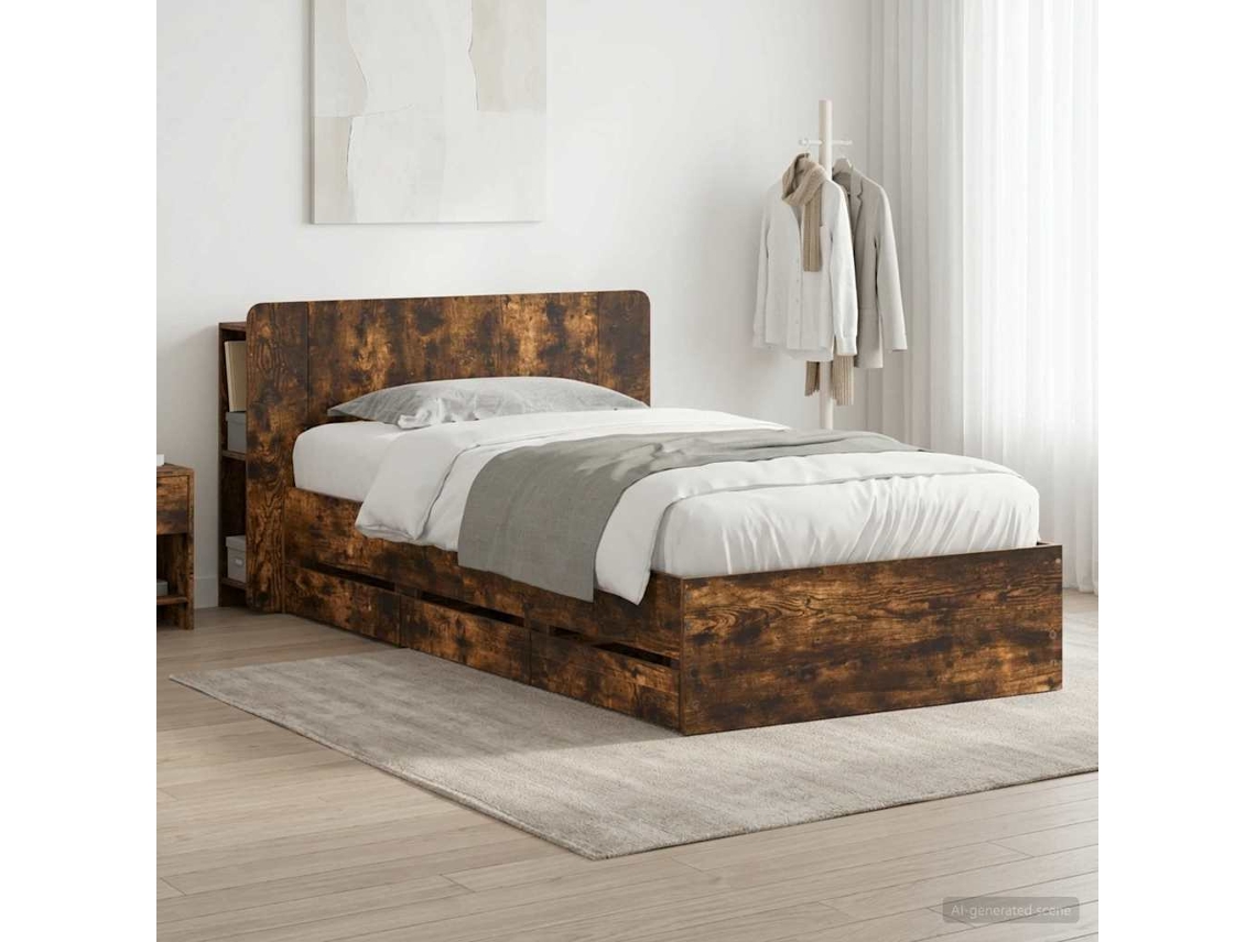 Vidaxl Estrutura De Cama Com Armazenamento Carvalho Fumado 90 X 200 Cm