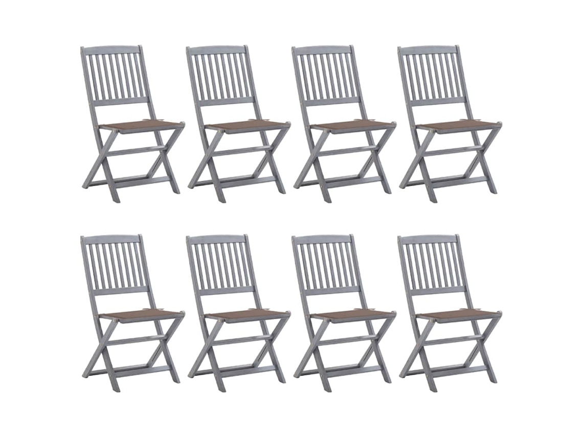 Cadeiras De Exterior Dobráveis 8pcs C/ Almofadões Acácia Maciça Dkd Home Decor