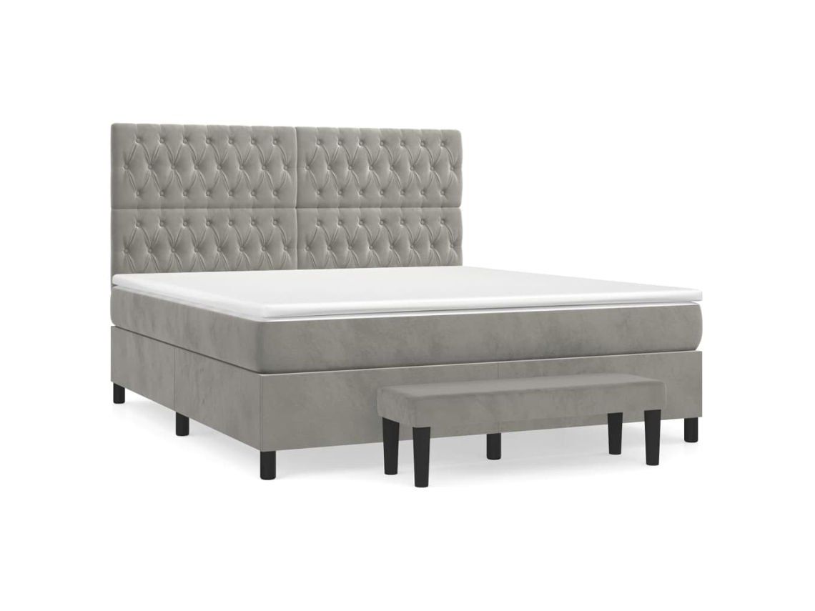 Cama com Molas e Colchão Veludo Cinzento Claro MAISON EXCLUSIVE (180x200 cm)