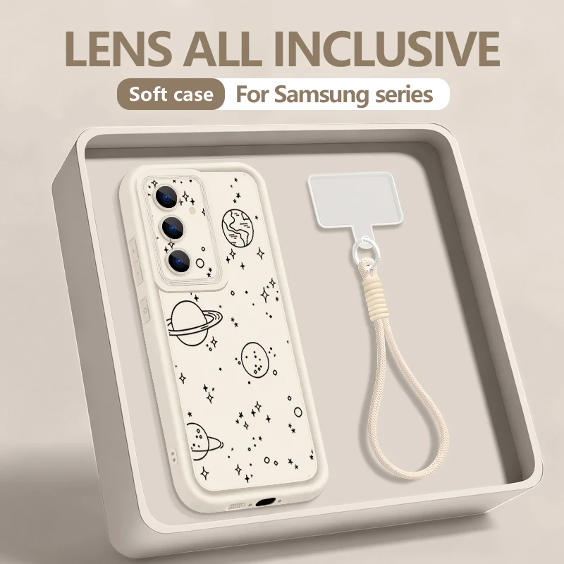 Capa Para Celular Galaxy S24 Fe (branco-sujo) Com Estampa Minimalista De Planetas E Alça Macia.