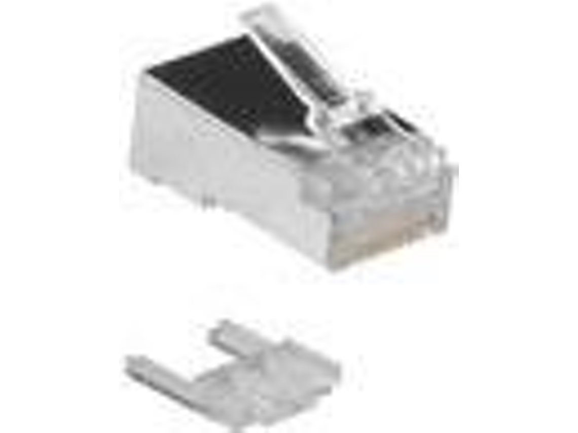 Conector modular blindado RJ45 Cat6 para cabos redondos com condutores sólidos ou fixos. Adequado para ato sólido (8p/8c)