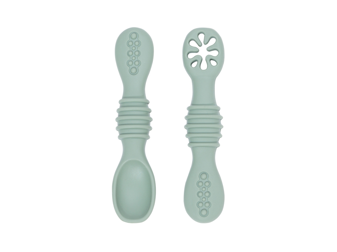 Conjunto de Talheres para Bebê , Feito de Silicone de Qualidade Alimentar, com Colher Antiderrapante. MDUG (cinza esverdeado Claro)
