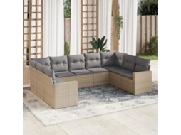 Vidaxl 9 Pcs Conjunto De Sofás P/ Jardim Com Almofadões Vime Pe Bege