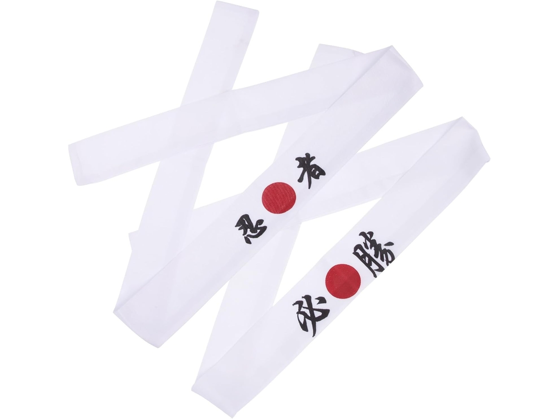 Conjunto De 2 Faixas De Cabeça De Karatê Estilo Chef Japonês Em Algodão Branco.