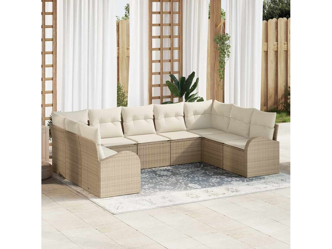 Vidaxl Conjunto De Sofás 9 Pcs Bege Rattan De Polipropileno