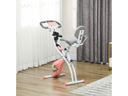Bicicleta Estática Dobrável com Altura e Resistência Ajustáveis Tela Lcd e Assento Encosto 51x97x115 Cm Rosa