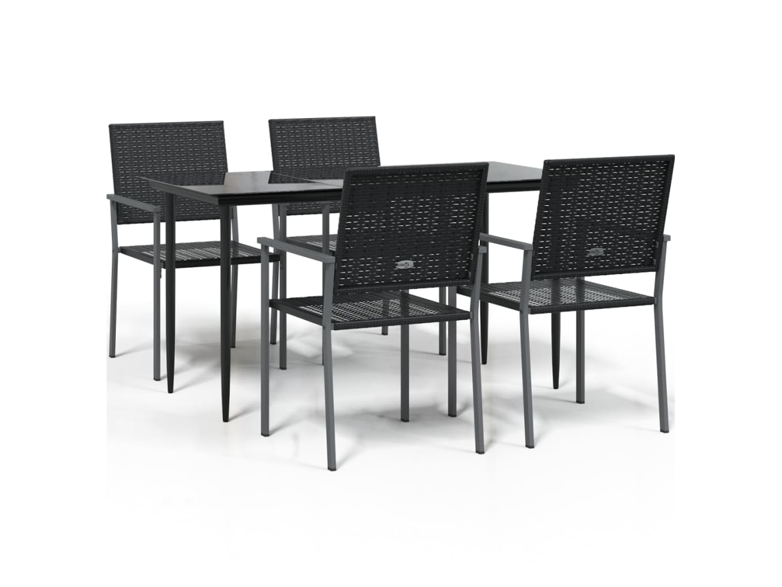 Garden Dining Set, Garden Dining Sets Vidaxl Preto Rattan / Vime (140 Cm Table Length)