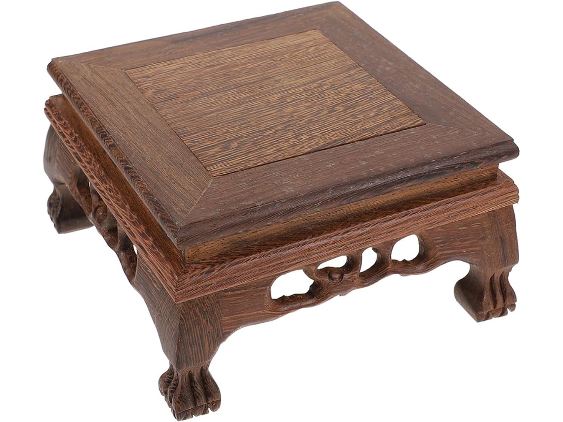Suporte Vasos Madeira Maciça Retangular Robusta Design Simples Decoração Interiores Diversos Estilos Cor Café GOKOCO