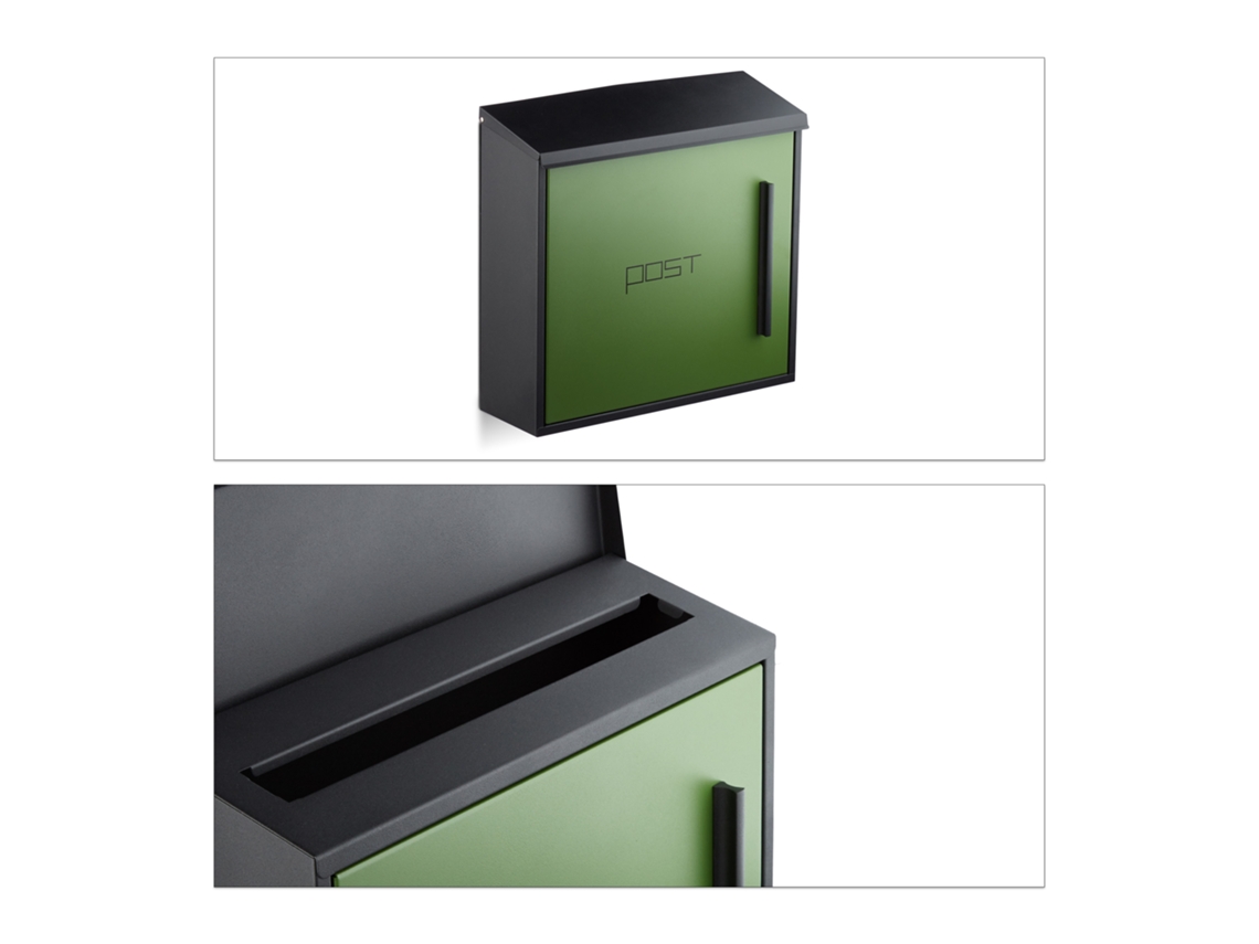 Caixa De Correio Relaxdays Verde, Design Bicolor Moderno, Ranhura Din A4, Aço, Grande, 33 X 35 X 12,5 Cm, Preto-verde