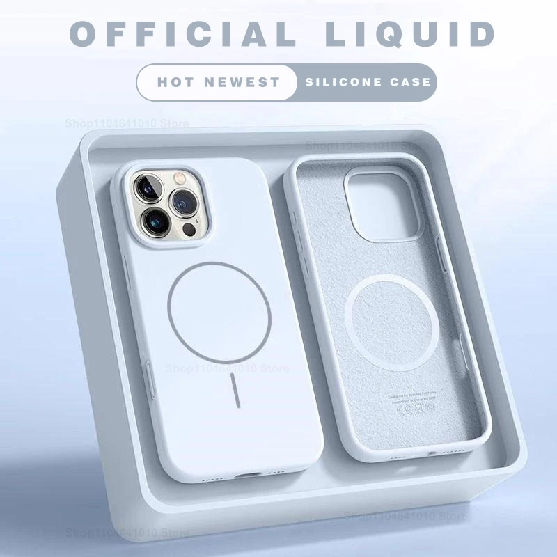 Capa Magnética Para Celular (iphone 16 Pro Azul Claro), Feita De Silicone Resistente A Impactos, Compatível Com Carregamento Sem Fio.