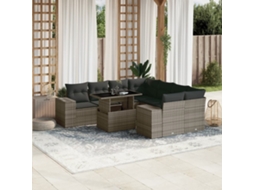 Vidaxl 9 Pcs Conjunto Sofás P/ Jardim Com Almofadões Vime Pe Cinzento