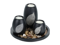 Conjunto De Porta-velas Relaxdays Com Tabuleiro, Ø 19,5 Cm, Decoração De Mesa, Preto/castanho