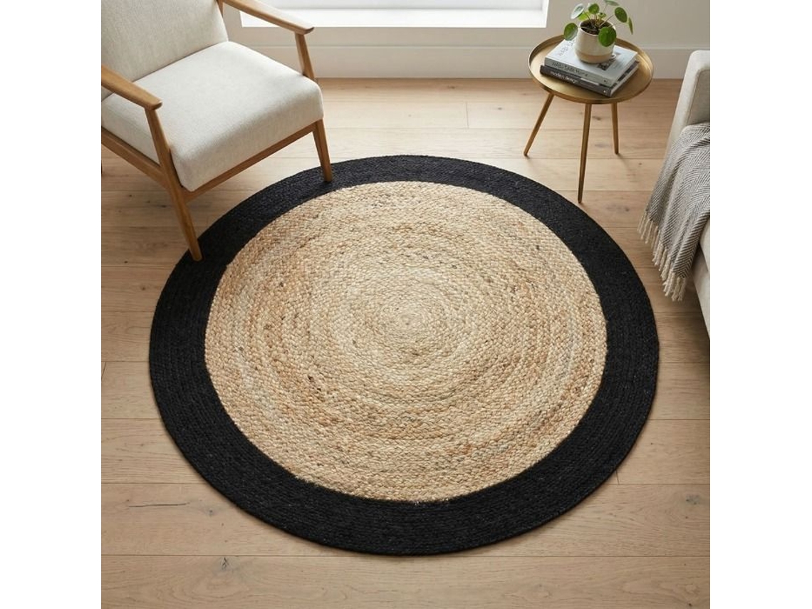 Tapete - A Fábrica De Decoração - Banda De Juta Redonda Engraçada - Ø70 Cm - 50% Algodão/50% Juta - Banda Preta