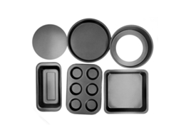 Conjunto de 6 formas antiaderentes de aço carbono para forno, ideais para tigelas, pizzas e pães.