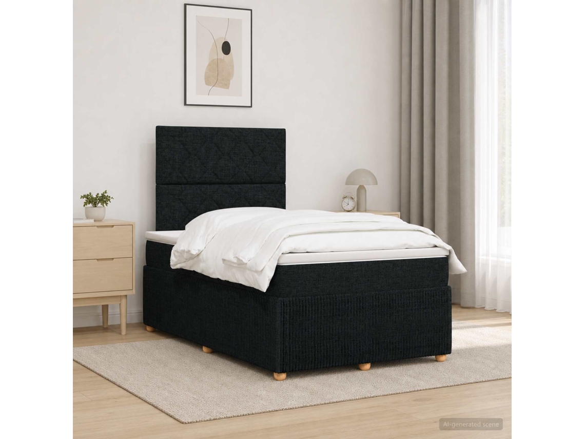 Vidaxl Cama Box Spring Com Colchão Preto 120 X 190 Cm Tecido
