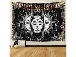 Tapestry Mural Celestial Sol E Lua Mandala Indígena Psicodélico Preto Tecido Macio De Poliéster Decoração De Parede