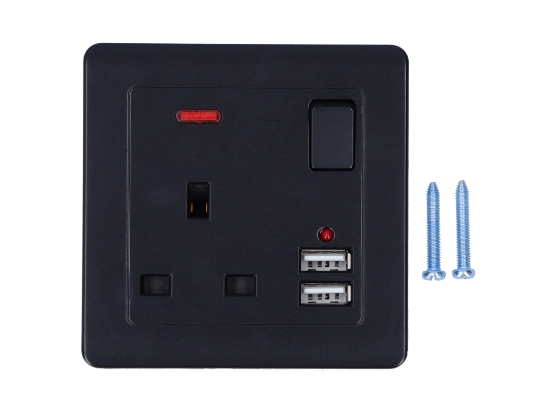 Tomada de Parede Multifuncional (com 2 Portas USB, Padrão Britânico 13a)