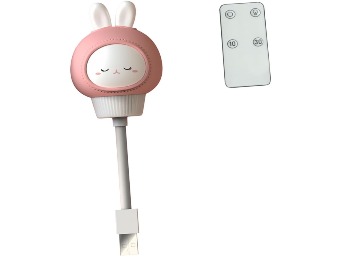 Luminária Usb Compacta Em Formato De Coelho Rosa, Feita Abs Com