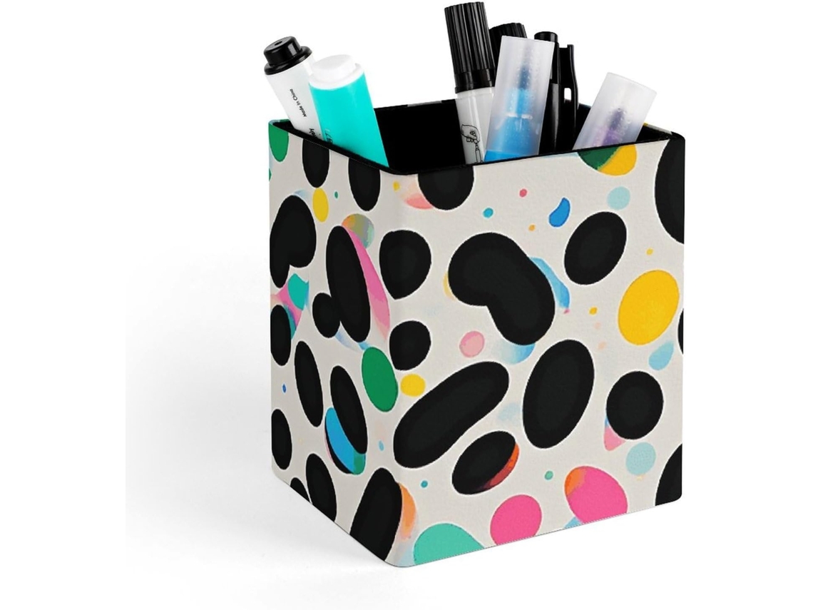 Porta Lápis Quadrado Em Couro Computador, Ideal Homens E Mulheres, Com Estampa De Bolinhas Coloridas E Glitter