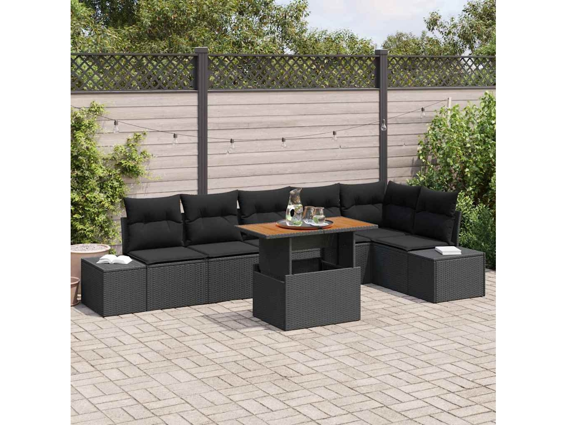 Vidaxl Conjunto De Sofá De Jardim 7 Unid. Preto E Marrom