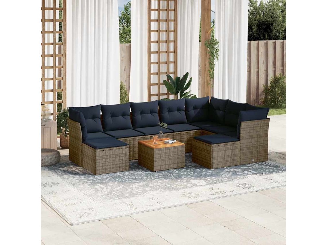 Vidaxl Conjunto De Sofá De Jardim Com 10 Peças E Almofadas Em Rattan Sintético Cinza