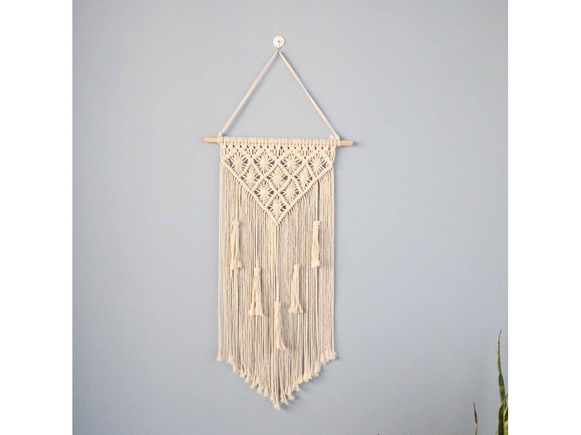 Rebe colgante de Pared Macramé Tejido a Mano Con Mástil de Madera Decoración Interior Exterior Boho