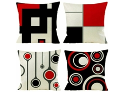Conjunto De 4 Capas De Almofada De Algodão E Linho, Moderno, Preto, Vermelho, Padrão Geométrico, Capa De Almofada Decorativa Para Sofá, Quarto, Casa,