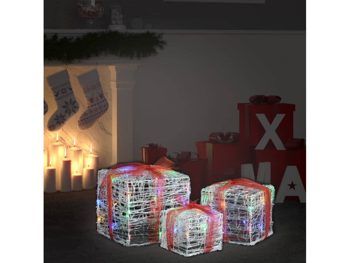 Vidaxl Caixas Presentes Natal Decorativas 3 Pcs Acrílico Colorido