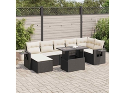 Vidaxl 8 Pcs Conjunto Sofás De Jardim Com Almofadões Vime Pe Preto