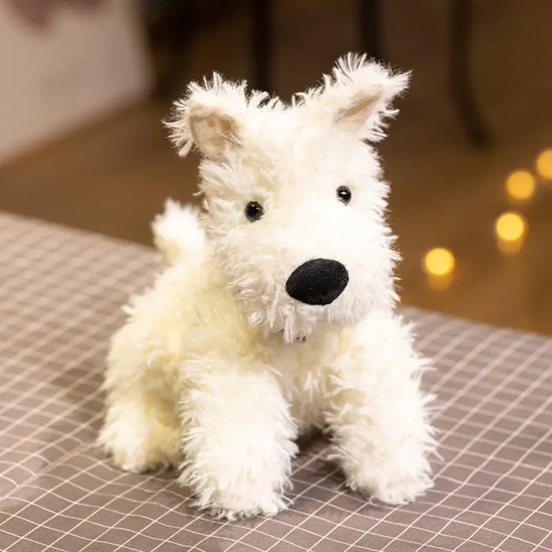 Lindo Brinquedo de Pelúcia West Highland White Terrier, Cachecol Kawaii, Boneco de Cachorro MDUG (branco, 20cm)