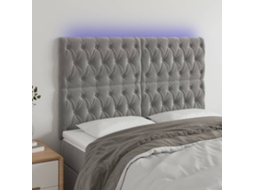 Vidaxl Cabeceira Cama C/ Luzes Led Veludo 144x7x118/128cm Cinza-claro