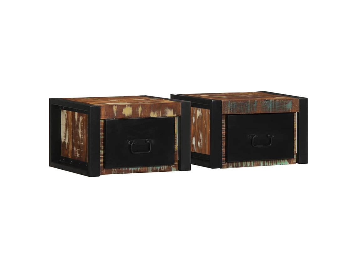 Vidaxl Mesas De Cabeceira, 2 Pcs, 40x35x25cm Madeira Maciça Recuperada