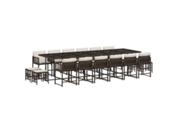 Conjunto Jantar 17 Peças para Jardim com Almofadões Vime Pe Castanho MAISON EXCLUSIVE (17 peças)